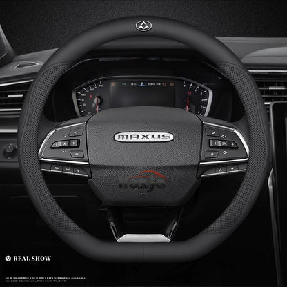 LDV Maxus Perforated Leather Steering Wheel Cover - D Shape / Black with Logo