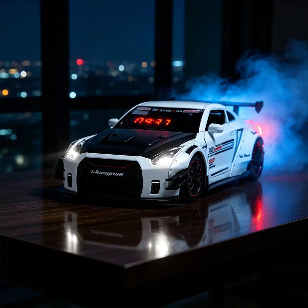 GTR Sports Car Alarm Clock with Engine Sound & Mist Sprayer Desktop Decor