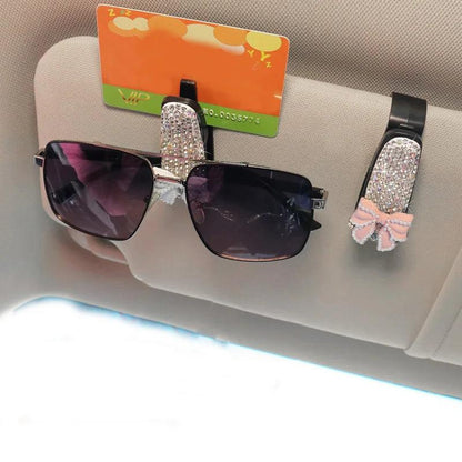 Rhinestone Bowknot Car Sunglasses Holder Visor Mount Clip