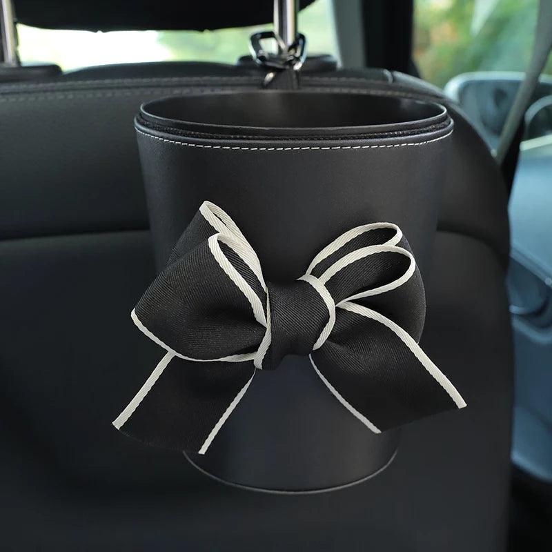 Waterproof Bowknot Car Trash Bin - Headrest Mount Mini Auto Organizer
