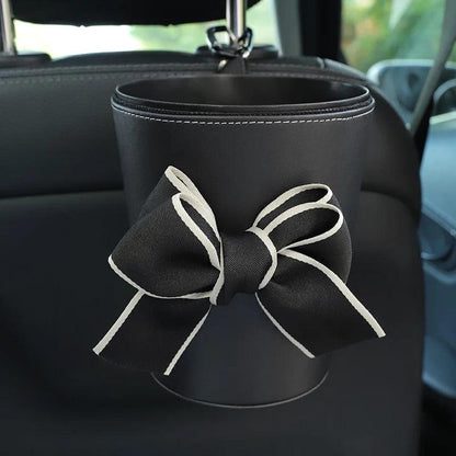 Waterproof Bowknot Car Trash Bin - Headrest Mount Mini Auto Organizer