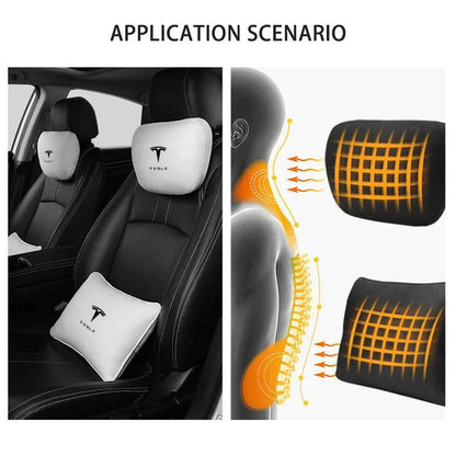 Tesla Car Headrest & Waist Pillow Set - Headrest White