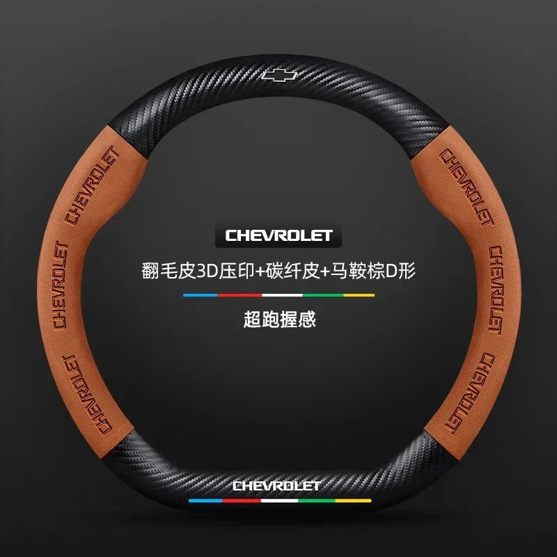 Chevrolet Suede Carbon Fiber Steering Wheel Cover - Round Black B