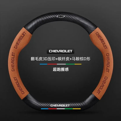 Chevrolet Suede Carbon Fiber Steering Wheel Cover - Round Black B