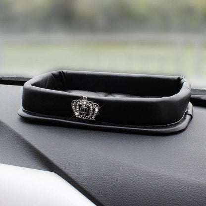 Rattrekk i PU-skinn Bling Rhinestone Krystall Krone Svart