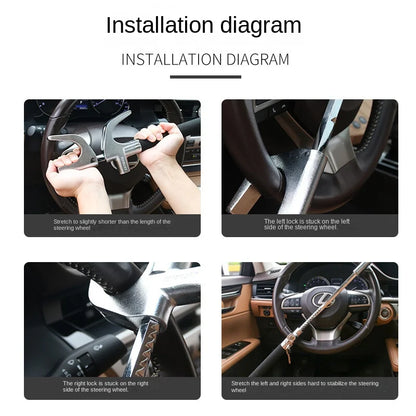 Steering Wheel Lock Anti-Theft Device Adjustable Double Hook Retractable Clamp