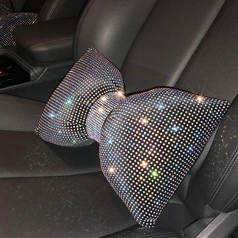 Diamond Crystal Bowknot Car Lumbar Pillow Rhinestone Support Women