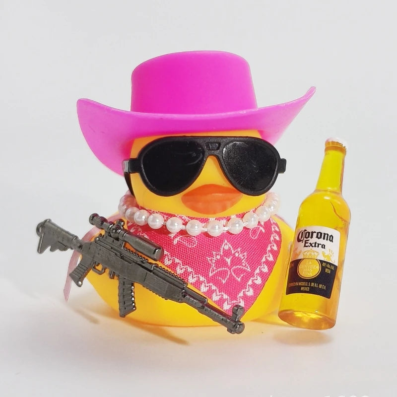 Cowboy Rubber Duck Car Ornament - Pink Yellow