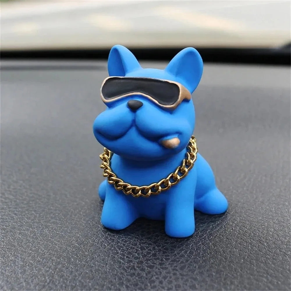 Resin Bulldog Car Dashboard Ornament - Blue