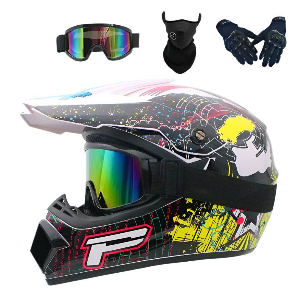 Full Face Off-Road Motorcycle Helmet + Goggles, Gloves & Face Mask - BAIZHUA / S