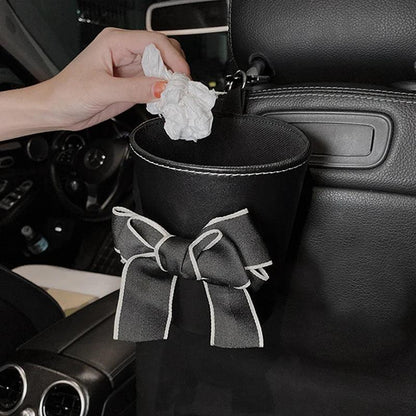 Waterproof Bowknot Car Trash Bin - Headrest Mount Mini Auto Organizer