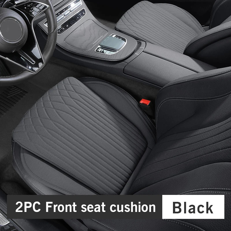 Tesla Car Seat Cushion – Nappa Leather, Breathable & Non-Slip Universal Four Seasons Pad - 1PC Black Front
