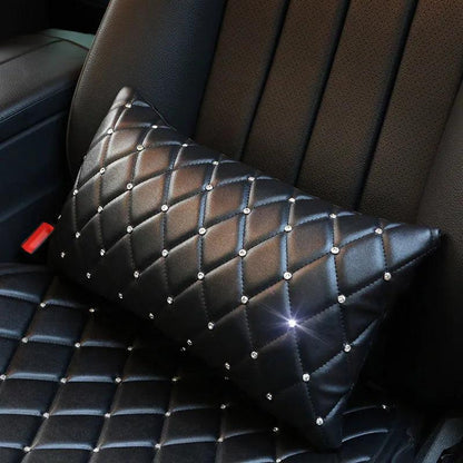Bling Rhinestone Car Neck Pillow PU Leather Crystal Headrest Support