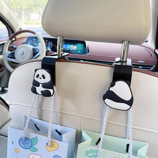 2pcs Panda Car Seat Headrest Hooks - Universal Vehicle Storage