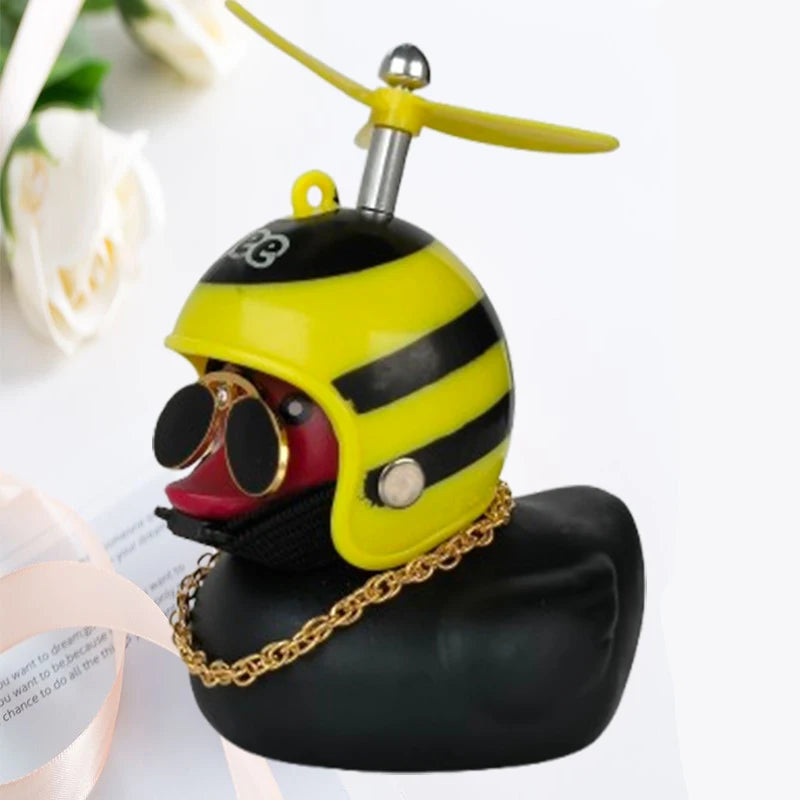 Yellow Car Duck with Helmet – Cute Broken Wind Pendant for Bike & Car Decoration - Type1