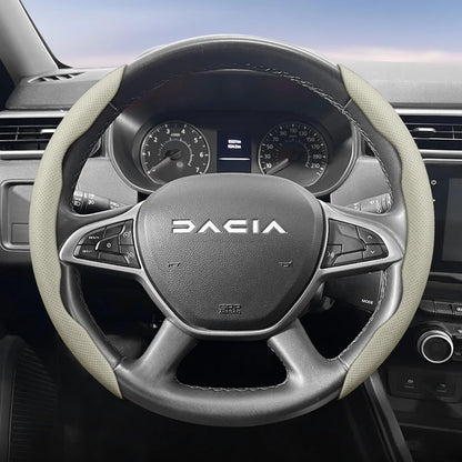 Dacia Breathable Leather Steering Wheel Cover - Round Shape / 2-Piece Set / Beige