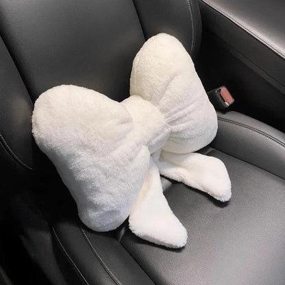 Plush Bowknot Car Headrest Pillow - Neck Support Cushion Auto Seat