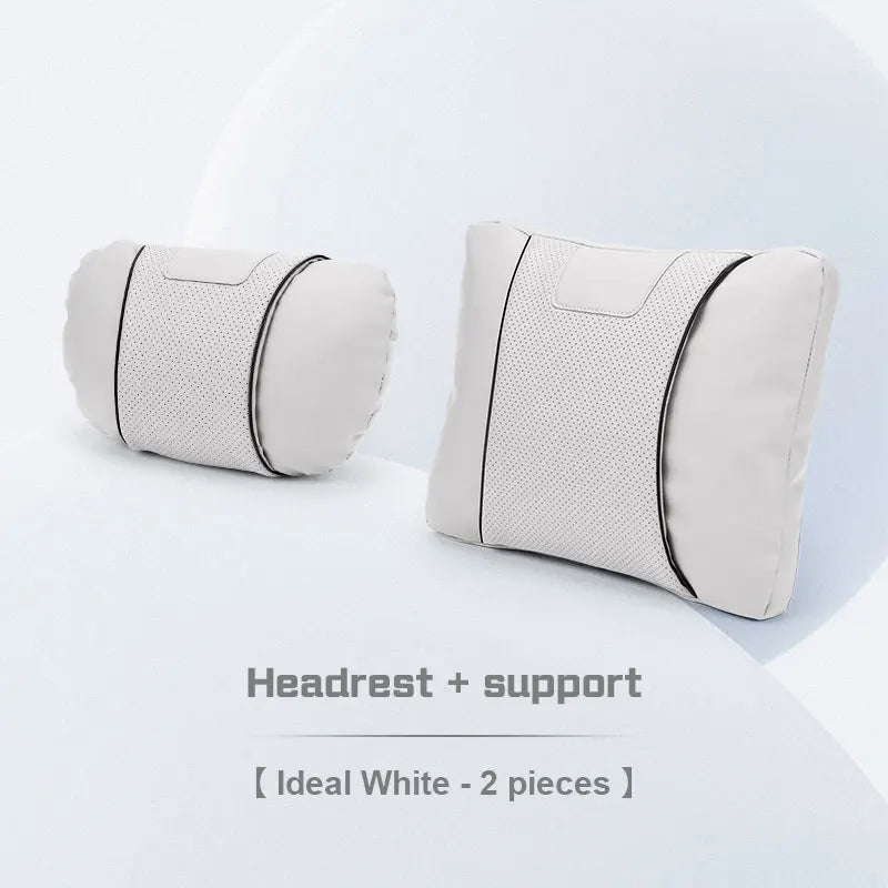 Custom Logo Leather Car Seat Neck Pillow & Lumbar Support Cushion