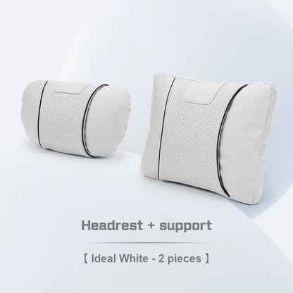 Custom Logo Leather Car Seat Neck Pillow & Lumbar Support Cushion