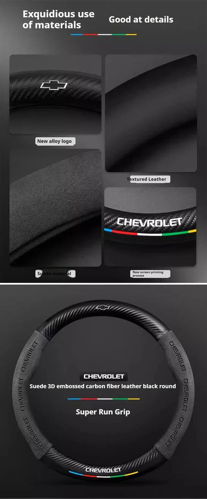 Chevrolet Suede Carbon Fiber Steering Wheel Cover - Round Black B