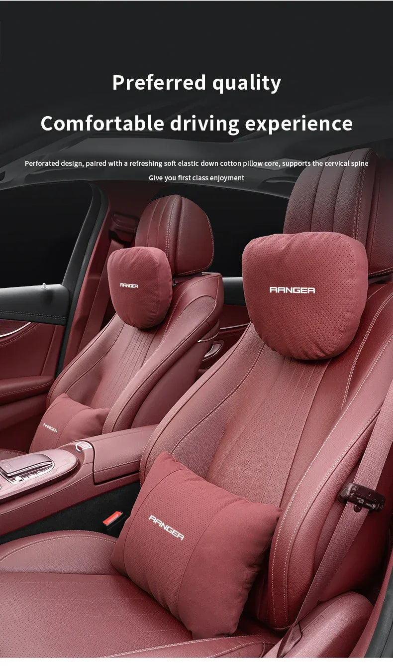 Ford Ranger Soft Neck Headrest & Lumbar Support Cushion Pillow - Headrest Red