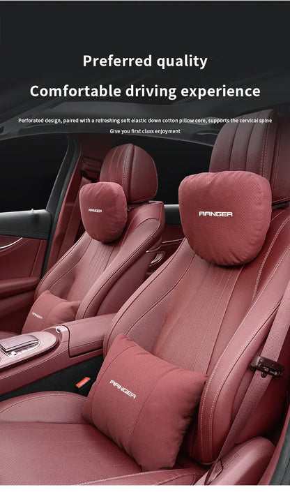 Ford Ranger Soft Neck Headrest & Lumbar Support Cushion Pillow - Headrest Red