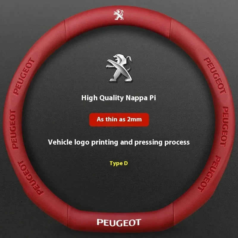 Peugeot Carbon Fiber Leather Steering Wheel Cover - D-Type Red Leather