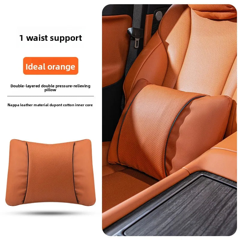 Leather Car Headrest Neck Pillow with Breathable Lumbar Support