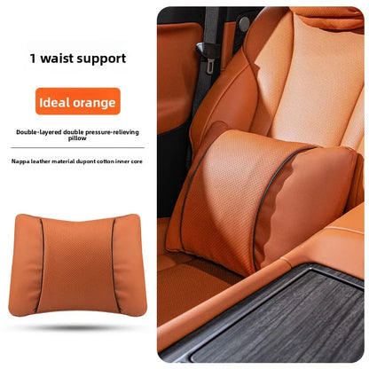Leather Car Headrest Neck Pillow with Breathable Lumbar Support