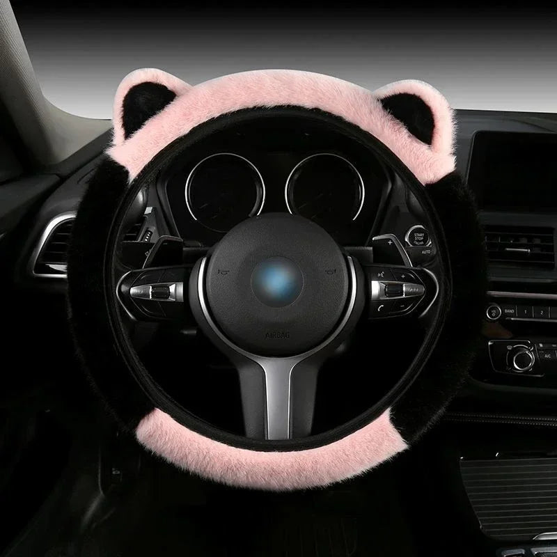 Plush Cat Ear Universal Steering Wheel Cover - Round Shape / B