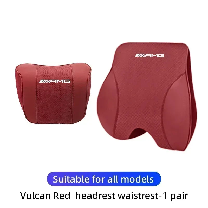 Mercedes Benz AMG Car Neck & Lumbar Support Pillow - Red Set