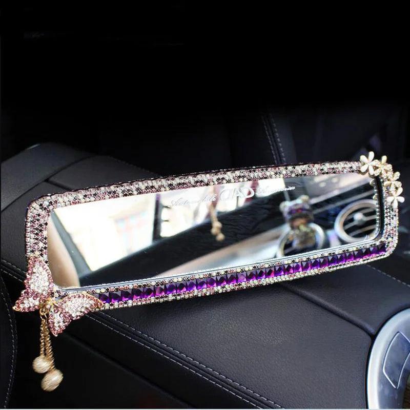 Butterfly Rhinestone Car Mirror Decor - Crystal Diamond Bowknot