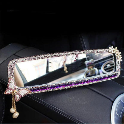 Butterfly Rhinestone Car Mirror Decor - Crystal Diamond Bowknot