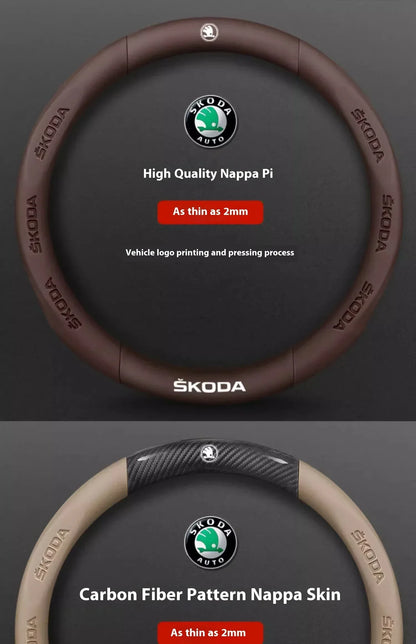 Skoda Kodiaq Octavia Superb Carbon Fiber Steering Wheel Cover - D Carbon Beige