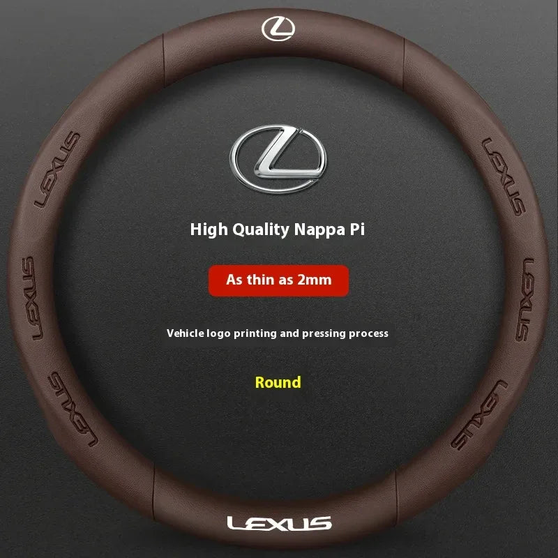 Lexus ES RX NX IS GS Suede Carbon Fiber Steering Wheel Cover - Leather Brown