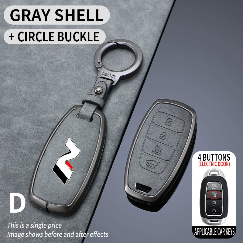 Metal Leather Car Key Case for Hyundai I30 Ix35 Kona Encino Solaris