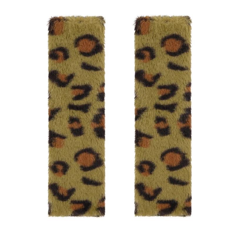 2pcs Leopard Print Plush Seat Belt Shoulder Pads Car Safety