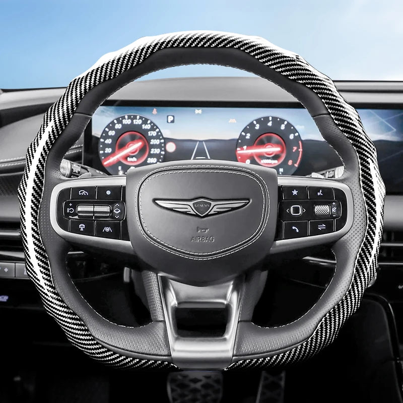 Genesis Carbon Fibre Snap-On Steering Wheel Cover - D Shape / Silver