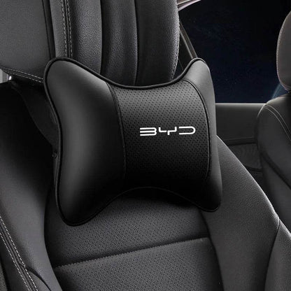 BYD Leather Car Neck Pillow Headrest Cushion – Atto 3, Han, Song, Yuan Plus, Qin Pro & More - Head-Mocha brown