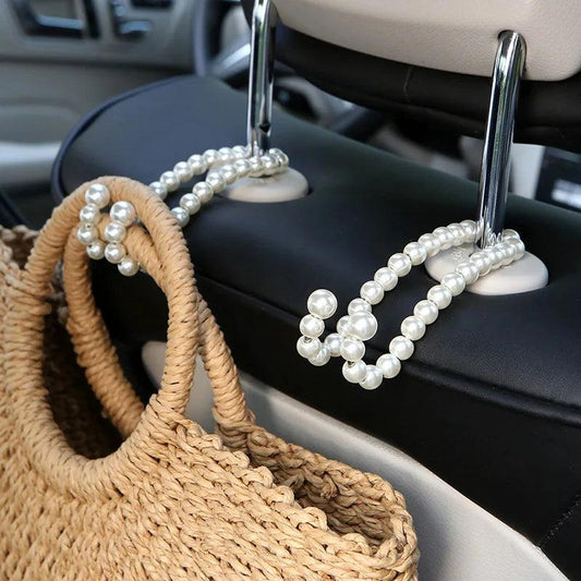 2pcs Stainless Steel Car Headrest Hooks White Pearl Half Open Design