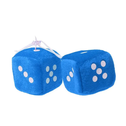 Fuzzy Dice Car Mirror Hanging Decoration – Soft Plush Rear View Ornament - White
