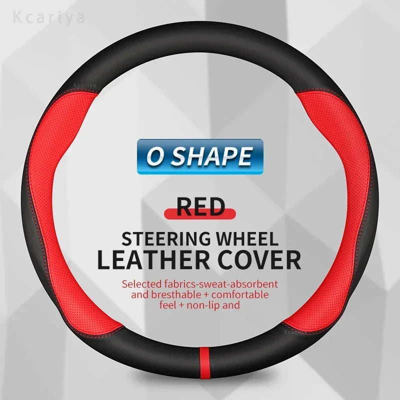 Genesis Round Leather Steering Wheel Cover - Round Shape / Red