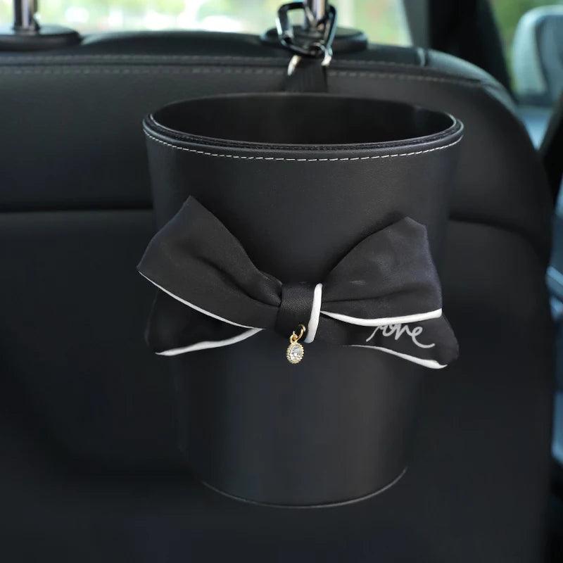 Waterproof Bowknot Car Trash Bin - Headrest Mount Mini Auto Organizer