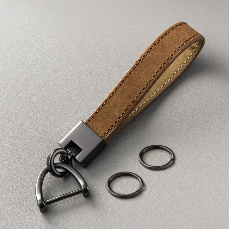 Genuine Cowhide Leather Car Keychain - Coffee color