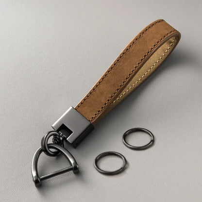 Genuine Cowhide Leather Car Keychain - Coffee color
