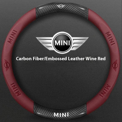 MINI Cooper Carbon Fiber Leather Steering Wheel Cover – Fits JCW R54 R55 R56 R60 F54 F55 F56 F57 Clubman & Countryman - Carbon Off-white