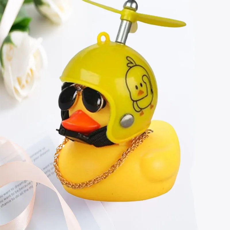 Yellow Car Duck with Helmet – Cute Broken Wind Pendant for Bike & Car Decoration - Type1