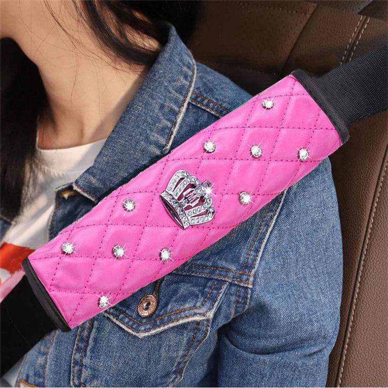 Diamond Crystal Car Seat Belt Pad + Gear Shifter Handbrake Cover Set