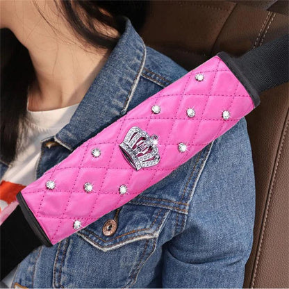 Diamond Crystal Car Seat Belt Pad + Gear Shifter Handbrake Cover Set