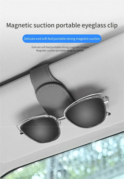 Magnetic Leather Car Visor Sunglasses Holder